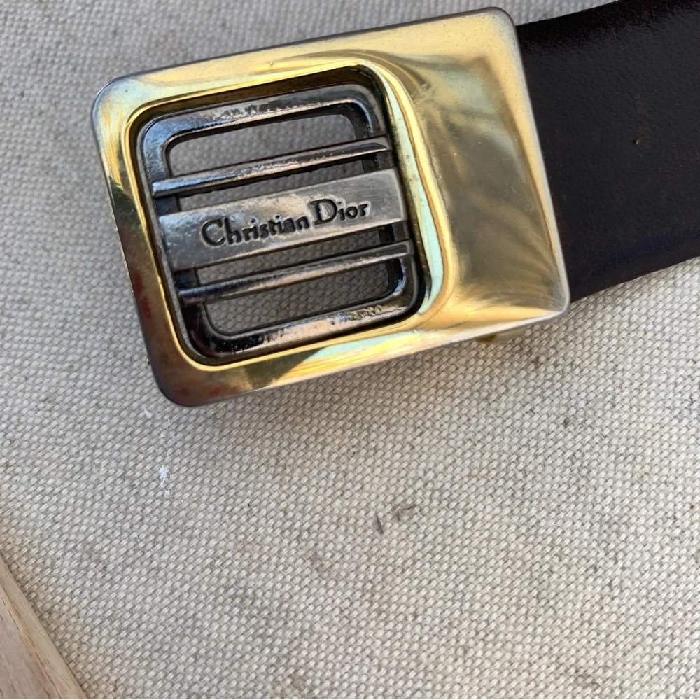 Cristian Dior 80s leather brass belt - Picture 2 of 5